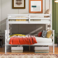 Harriet Bee Wood Twin XL Over Queen Bunk Bed With Ladder, White