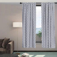 East Urban Home Welbert Curtains, Window Treatments 2 Panel Set For Living Room Bedroom Decor Indigo White