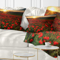 Made in Canada - East Urban Home Floral Sunset over Garden with Poppies Lumbar Pillow