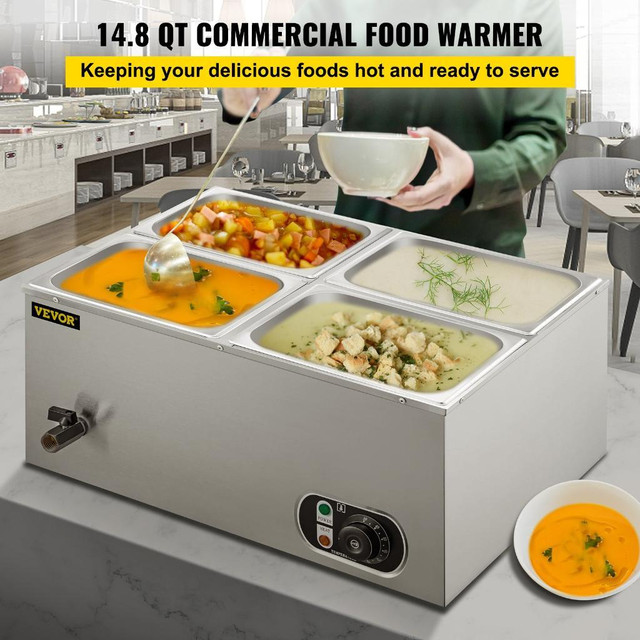 NEW COMMERCIAL FOOD WARMER 4 PAN STAINLESS STEEL 6550703 in Other in Alberta - Image 2
