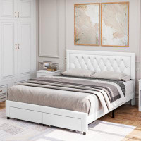 Etta Avenue™ Binghamton Tufted Upholstered Platform Bed With Headboard, Bed Frame With 2 Storage Drawers