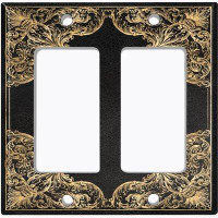 WorldAcc Metal Light Switch Plate Outlet Cover (French Victorian Frame Black 3 - Double Rocker)
