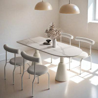 PULOSK 78.74" White Half-circle Sintered Stone + Manufactured Wood Fibre Reinforced Plastics Dining Table