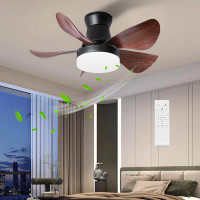 Ivy Bronx 28-In Black Led Indoor Flush Mount Ceiling Fan With Remote (5-Blade)
