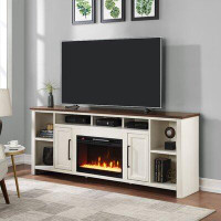 Gracie Oaks Yosel 85 inch Fireplace TV Stand Console for TVs up to 95 inches, White and Whiskey Finish