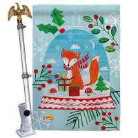 Breeze Decor Snow Globe Fox - Impressions Decorative Aluminum Pole & Bracket House Flag Set HS114203-BO-02
