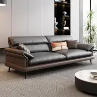 ULTORU 83.83" Black Genuine Leather Standard Sofa cushion couch