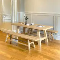 ULTORU 4 - Person Burlywood Solid Wood Rectangular Dining Table SetDining Table Set