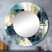 Design Art Gold Blue Abstracted Realities - Abstract Shapes Round Mirror Wall Decor