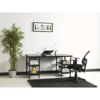 Wenty Furnish Home Store Buket Metal Frame 60" Extra Wide Wood Top 4 Shelves Writing And Computer Desk For Home Office,