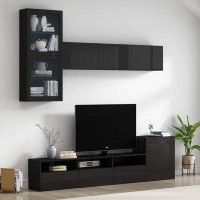 Hokku Designs High Gloss TV Stand with Wall Mounted Cabinets for TVs Up to 75"