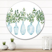 East Urban Home House Plants In Glass Vase, Eucalyptus Branches II - Traditional Metal Circle Wall Art