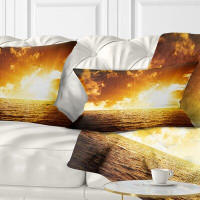 East Urban Home Seascape Fiery Sunlight in Beach During Sunset Lumbar Pillow