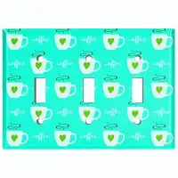 WorldAcc Metal Light Switch Plate Outlet Cover (Coffee Cups Green Hearts Teal - Triple Toggle)
