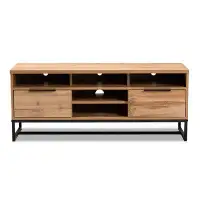 Lefancy.net Lefancy  Reid Modern and Contemporary Industrial Oak Finished Wood and Black Metal 2-Drawer TV Stand