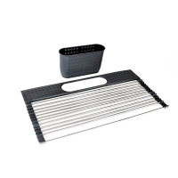 AA FAUCET Aa Faucet Grey Stainless Steel Roll-Up Dish Drying Rack With Utensil Caddy (Ar-28Cm-Gy)