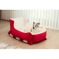 Tucker Murphy Pet™ Tucker Murphy Pet™ Red Velvet With Natural Colour Faux Fur Sleigh Holiday Dog Bed