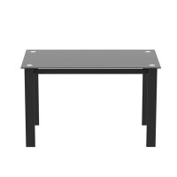 Ebern Designs Modern Tempered Glass Black Dining Table, Simple Rectangular Metal Table Legs Living Room Kitchen Table