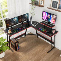 17 Stories Arathorn L Shaped Desk Corner Gaming Desk Computer Desk For Adults,Black,29"H