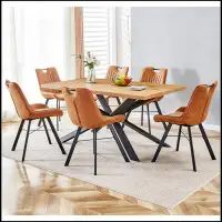 17 Stories 63 inch, Rectangle Dining Table Set for 4-6 people, oak wood effect, Ideal for Kitchen, Dining