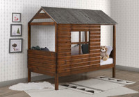 Donco Kids - Log Cabin Rustic Walnut Twin Low Loft Bed  2103-TRWRS (Dual Underbed Drawers or Twin Trundle Bed Available)