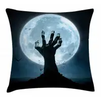 East Urban Home Ambesonne Halloween Throw Pillow Cushion Cover, Realistic Zombie Earth Soil Full Moon Bat Horror Storey