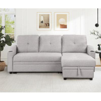 Latitude Run® Priston 80.3'' Linen Sofa Bed,sleeper sofa Couch with Storage Chaise and Cup Holder