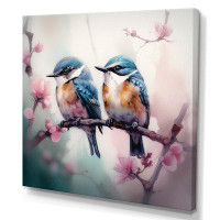 Winston Porter Blue Birds On A Branch II - Animals Bird Floral Canvas Wall Art