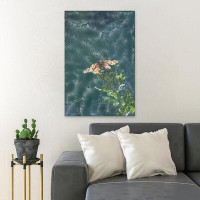 August Grove Brown And Black Butterfly Perched On Green Plant 1 - 1 Piece Rectangle Graphic Art Print On Wrapped Canvas