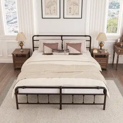 August Grove Queen Size Metal Platform Bed Frame in , King