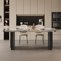 Fit and Touch 78.74" Dark Grey Rock Beam + Metal Dining Table