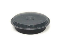 Black 24 oz. 7 x 1.5'' Round Microwaveable Container with Lid