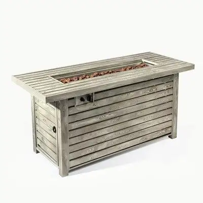 Loon Peak Outdoor Fire Table Steel Fire Pit Table with Wood Grain Surface