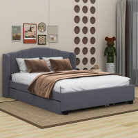Latitude Run® Queen Size Upholstered Platform Bed With Wingback Headboard, One Twin Trundle And 2 Drawers