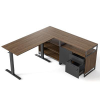 Accentuations by Manhattan Comfort Electric Height Adjustable L-Shaped Office Desk With Storage Cabinet