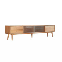 George Oliver North America A Grade Solid Beech TV Cabinet With Chinese Changhong Glass Doors, Two Drawer Storage Space