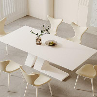 Great Deals Trading 6 - Person Sintered Stone Tabletop Dining Table Setle Set