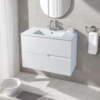 Ebern Designs 36'' Modern White Wall-Mounted 2-Drawer Single Bathroom Vanity Set