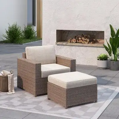 Latitude Run® Amberson Fully Assembled 33'' Wide Outdoor Wicker Patio Sofa with Cushions