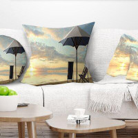 Made in Canada - East Urban Home Seascape Deck Chairs and Umbrella on Beach Pillow