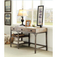 Gracie Oaks Gorden Desk In Weathered Oak & Antique Silver