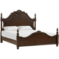 World Menagerie Berradi Poster Bed, Classical Carved Headboard, Cherry