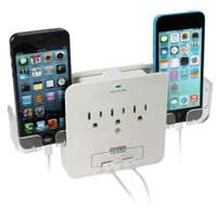 NEW 3 OUTLET & 2 USB PORTS & PHONE HOLDER SN5SB