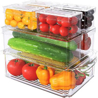 Prep & Savour Set Of 7 Fridge Organizer Stackable Refrigerator Organizer Bins With Lids, Fridge Organization And Storage