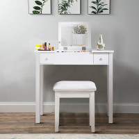 Everly Quinn Minimalist Design Wooden Storage Vanity Table Set with a Stool