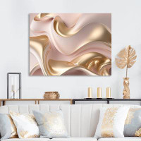 Design Art Subtle Sophistication In Exquisite Pink And Gold VI - Abstract Liquid Ink Metal Wall Décor