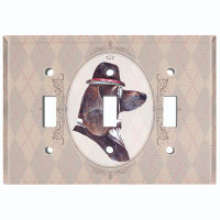 WorldAcc Metal Light Switch Plate Outlet Cover (Tuxedo Fancy Long Ears Dog Plaid Beige Frame - Single Toggle)