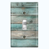 WorldAcc Metal Light Switch Plate Outlet Cover (Teal Wood Fence Brown - Single Toggle)