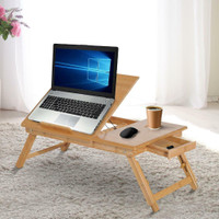 NEW BAMBOO LAPTOP DESK , ADJUSTABLE TABLE & STORAGE DRAWER S3071