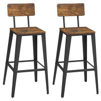 17 Stories Set Of 2 Bar Stools, Bar Height Stools, Tall Bar Stools With Back, Bar Chairs, Steel Frame, Industrial Style,
